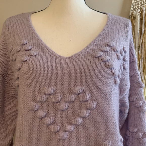 Coco Bleu purple v-neck sweater with hearts 💜 size XL EUC - Picture 2 of 7